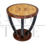 Round Art Deco style coffee table in birch briar and walnut wood