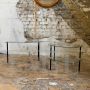 Pair of Edoardo Paoli style glass and metal coffee tables, 1950s