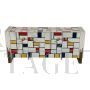 Mondrian style glass sideboard with fish-shaped handles       