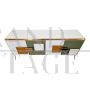 Illuminated sideboard with 4 colored glass doors with geometries