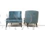 Pair of French style design armchairs in light blue velvet