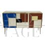 Three-door sideboard in vintage style multicolored glass