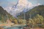 Cesare Bentivoglio - mountain landscape painting with river, signed
