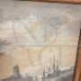 Antique grisaille painting on paper with a port scene, 18th century