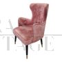 Mid-century style armchairs in antique pink velvet