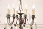 Large antique chandelier in wood and iron, early 20th century, with 24 lights