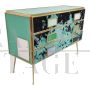 Dresser with three drawers in green glass and pony skin