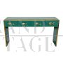 Green glass console table with 4 drawers and gold fish handles