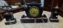Antique triptych with marble mantel clock, 19th century