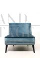 Pair of French style design armchairs in light blue velvet