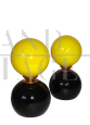 Pair of 70's table lamps with yellow glass spheres