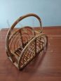 Mid-Century magazine rack in wicker and bamboo