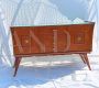 1950s sideboard with light blue glass top