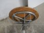 Industrial swivel stool in wood and iron with 4 legs, 1960s