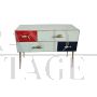 White, blue and red glass console dresser with fish handles