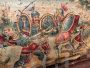 Antique Sicilian cart fragment painted with battle scene, 19th century