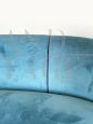 Curved teal blue velvet sofa, 1950s