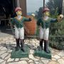 Pair of vintage American cast iron jockey garden sculptures