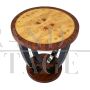 Round Art Deco style coffee table in birch briar and walnut wood