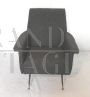 60s Italian mid-century armchair in dark gray fabric, restored