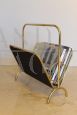 Magazine rack in brass and black lacquered metal, Italy 1970s