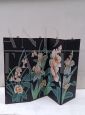 Vintage black silk folding screen with floral decorations