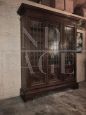 Large 1950s walnut bookcase with leaded glass doors