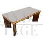 Art deco style table in wood and briar with black glass top