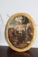 Antique oval oil painting on canvas with landscape from the Italian school, 18th century