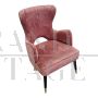 Mid-century style armchairs in antique pink velvet