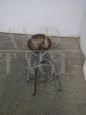 Vintage industrial 4-legged wooden and iron stool, 1960s