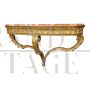 Antique style wall mounted console table in gilded wood and marble