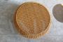 Round wicker coffee table with glass top, Italy 1970s