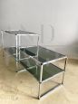 Double vintage console in chromed metal and smoked glass, Italy 1970s