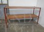 Industrial console shelf in red lacquered iron and wood, 1960s