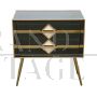 Small two-drawer dresser in black and white glass and brass