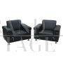 Pair of contemporary design armchairs in black leather         