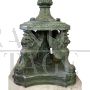 Pair of bronze outdoor lamps with Roman style sculptures on marble base