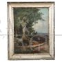 Antique painting of hilly landscape, oil on canvas from the late 19th century