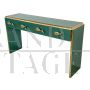 Green glass console table with 4 drawers and gold fish handles