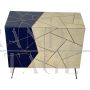 Sideboard in ivory and blue glass and parchment