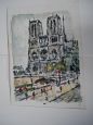 Watercolor painting by Robert Le Berger depicting Notre-Dame Cathedral