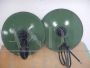 Pair of industrial green metal saucer lamps, 1940s