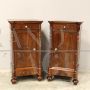 Pair of Louis Philippe walnut nightstands with door and drawer, Italy 19th century