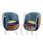 Pair of tub armchairs in four-color smooth velvet, 1980