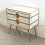 Small two-drawer dresser in ivory-colored glass and brass