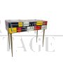 Colored glass and brass console with two drawers
