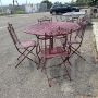 Garden set with table and 4 chairs in red lacquered wrought iron, 1970s