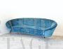 Curved teal blue velvet sofa, 1950s