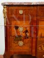 Antique Napoleon III French chest of drawers with rich inlays in precious exotic woods